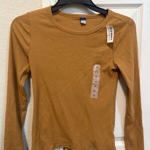 Old Navy Women's Mustard Ribbed Long Sleeve Tee
